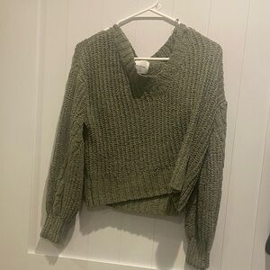 Pink Rose V-Neck Sweater - Olive